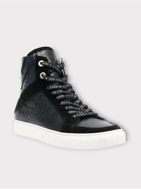 ZADIG & VOLTAIRE NWT Black High-Top Leather Sneakers Logo Lace Designer Trainers